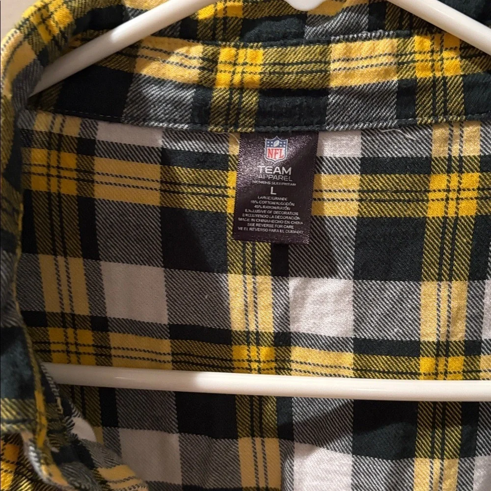 Women’s Green Bay Packers Plaid Flannel Button Down Sleep Shirt Size L - Picture 2 of 8
